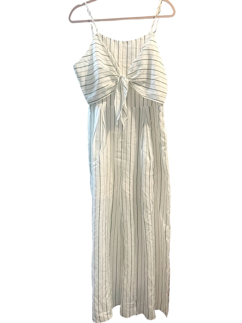 Cream Striped Tie-Front Jumpsuit
